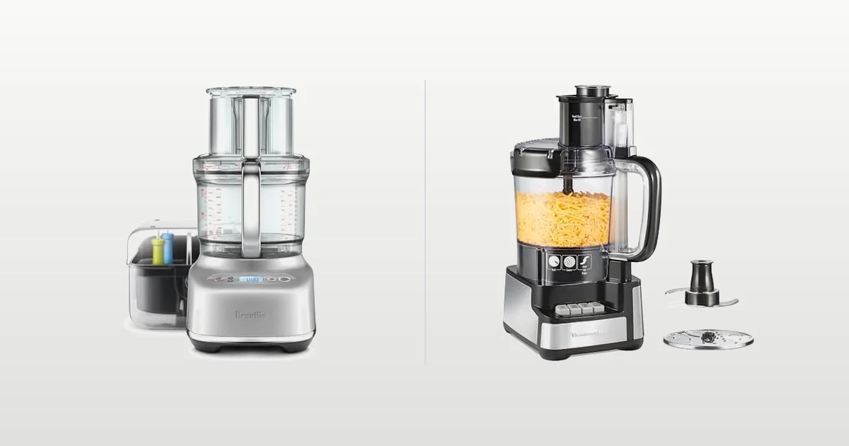 Breville Sous Chef 16 cup food processor and Hamilton Beach Stack and Snap 12 cup compared side by side