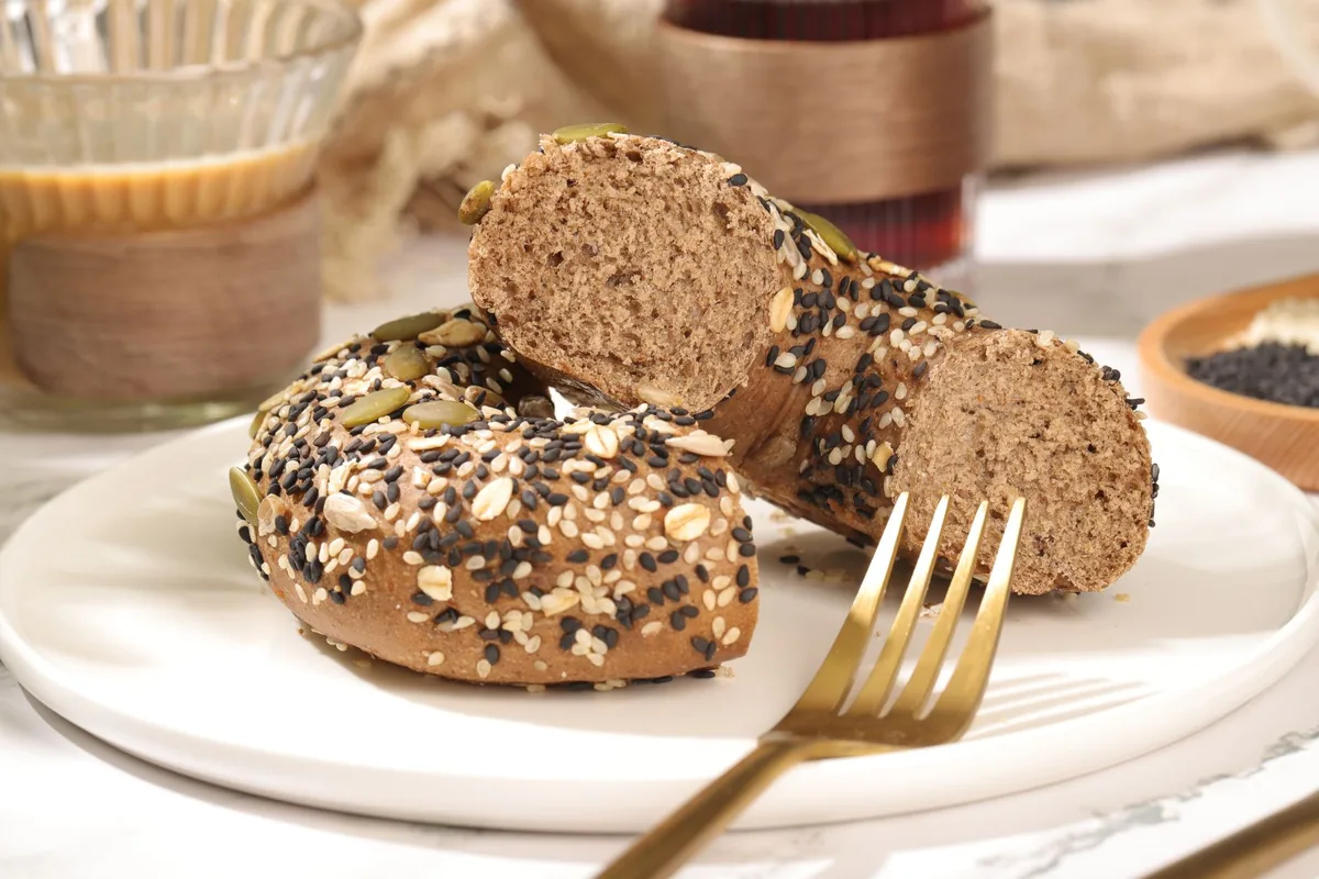 A bagel cut in half