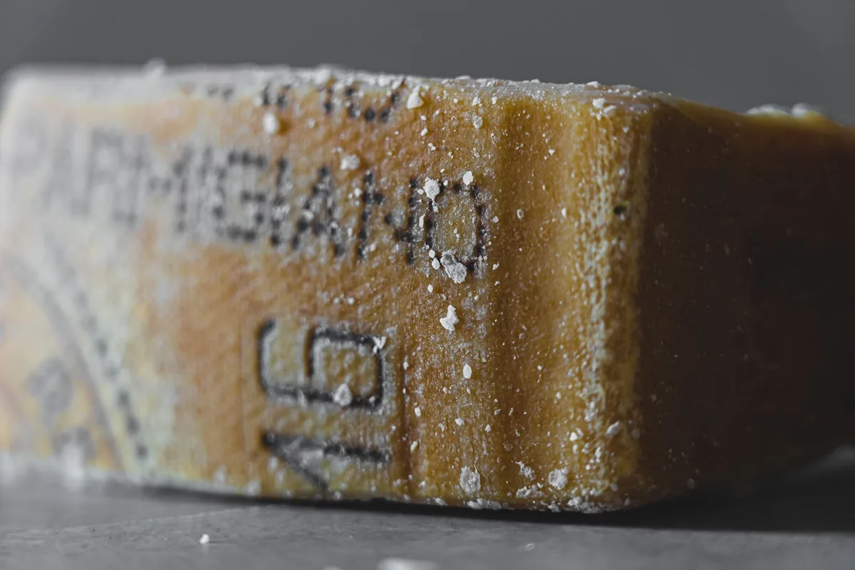 A block of hard cheese