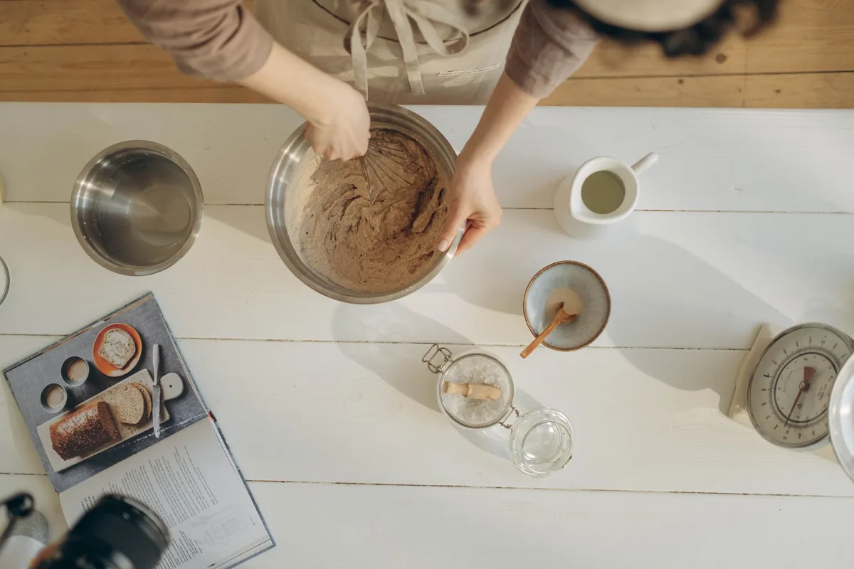 A bowl on a kitchen scale