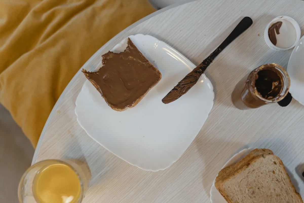 A breakfast spread on a table