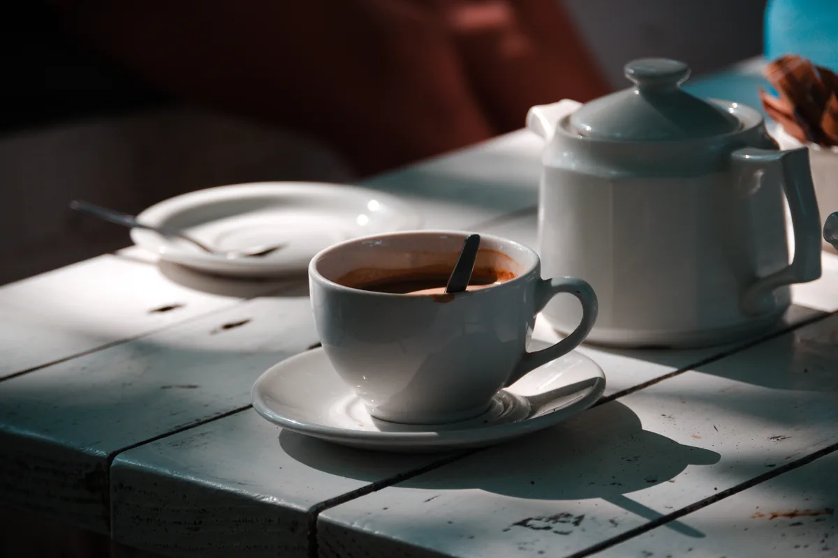 A breakfast table with coffee