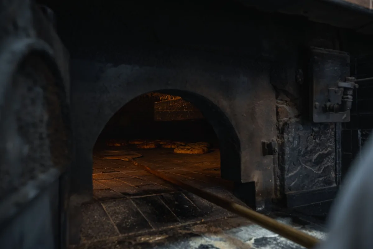 A brick oven interior