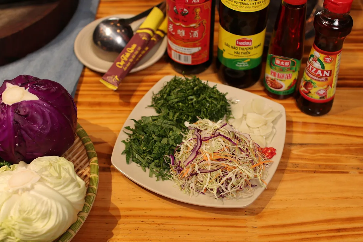 A cabbage cut into shreds