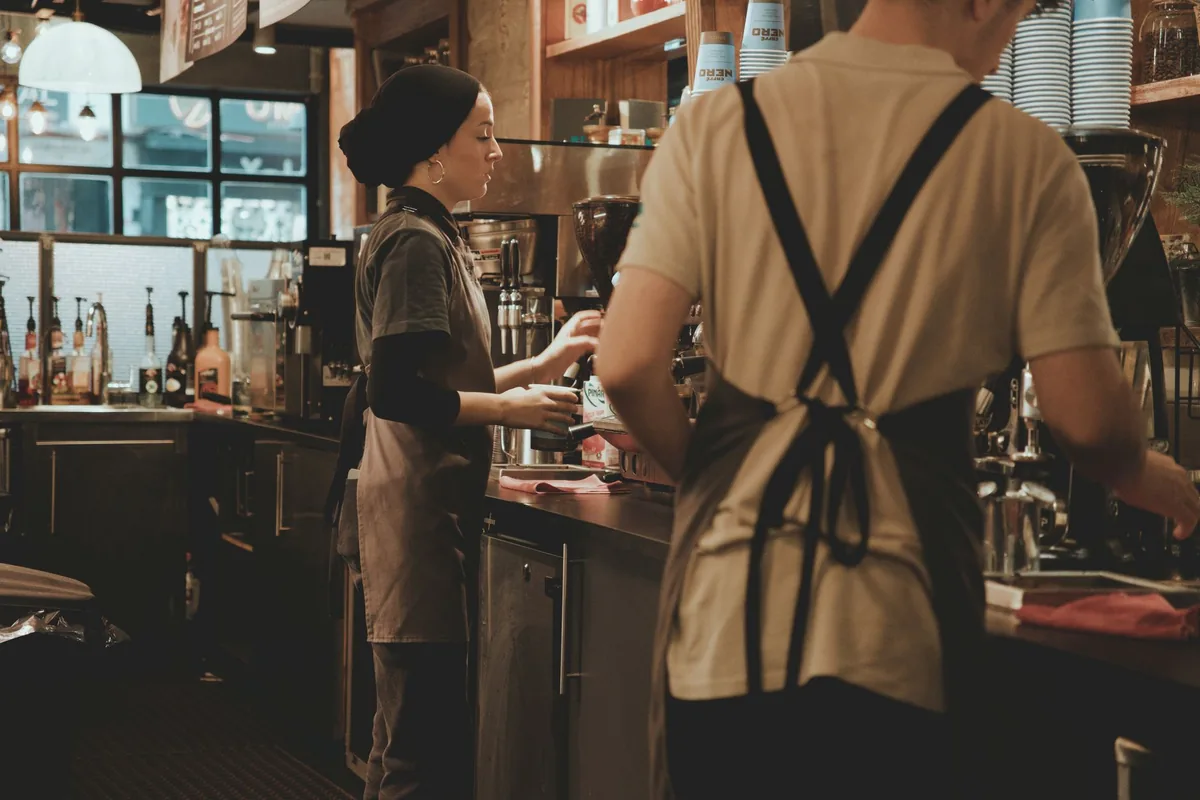 A cafe counter at work