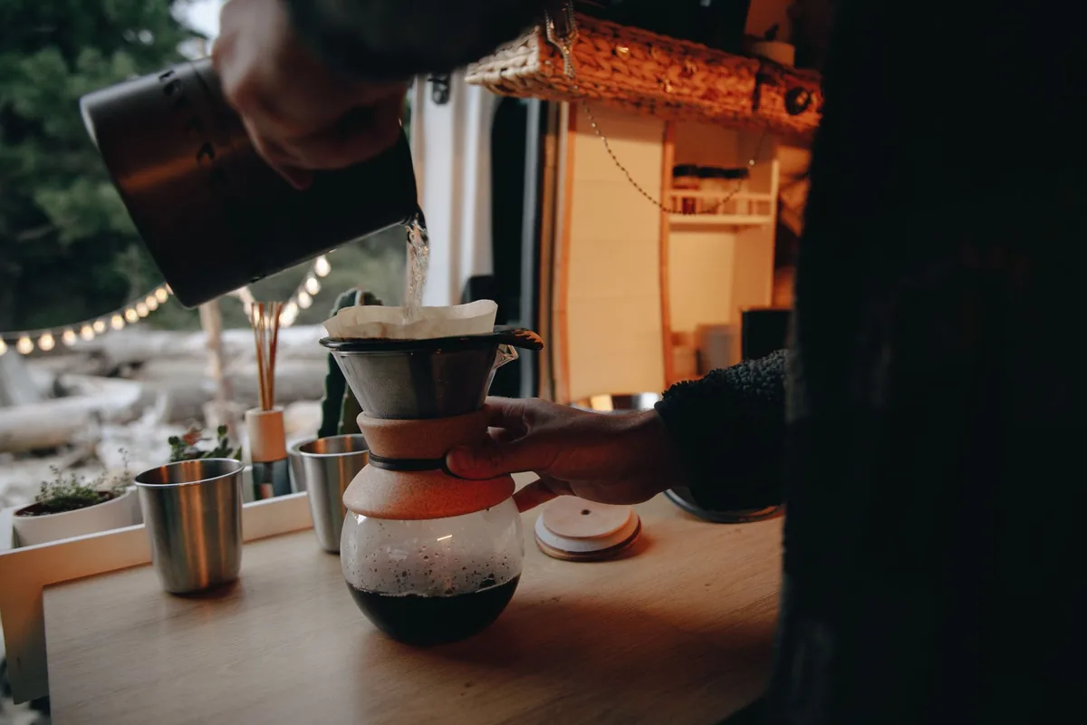 A campervan kitchen interior