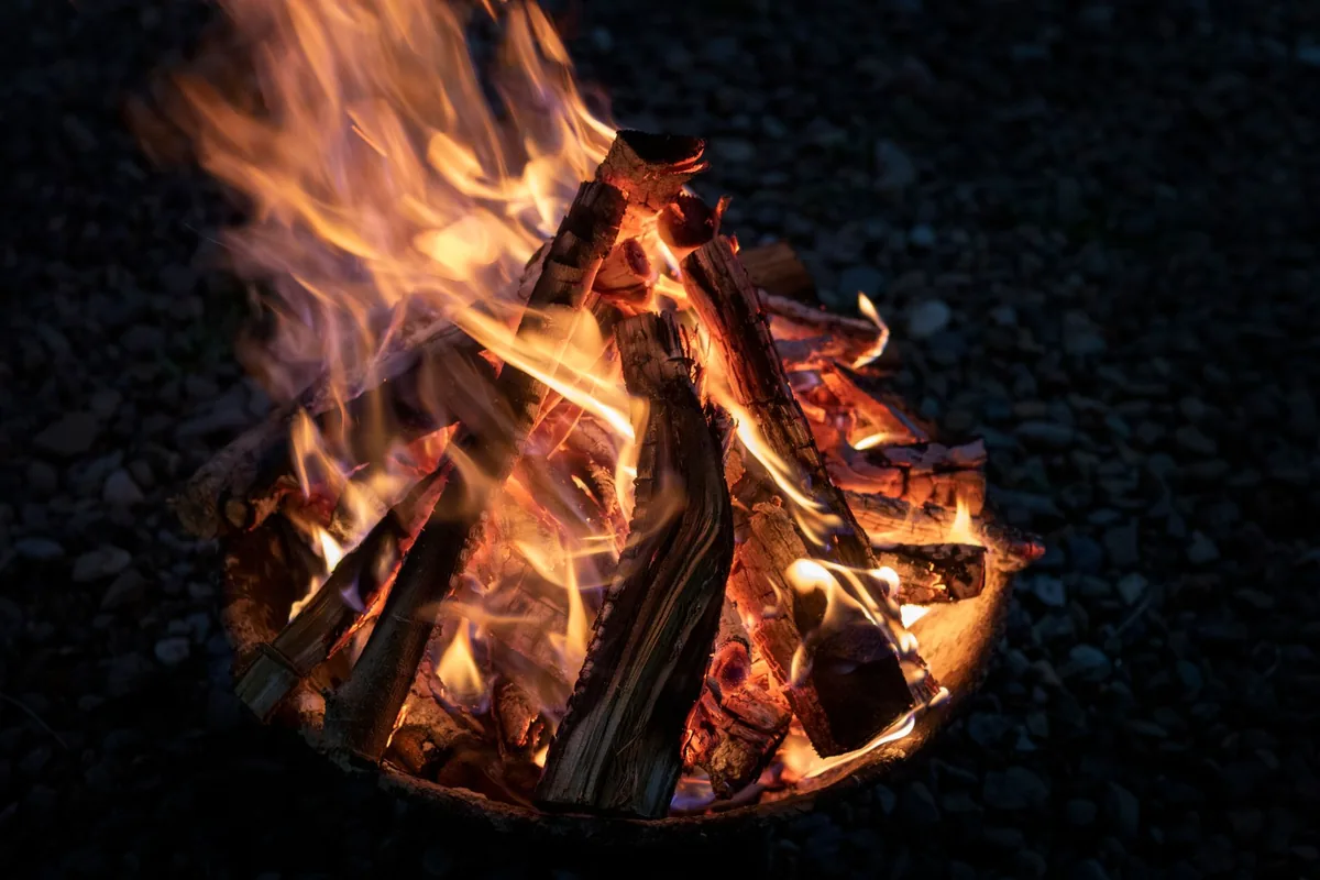 A campfire burning