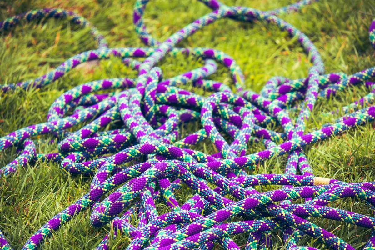 A coiled climbing rope