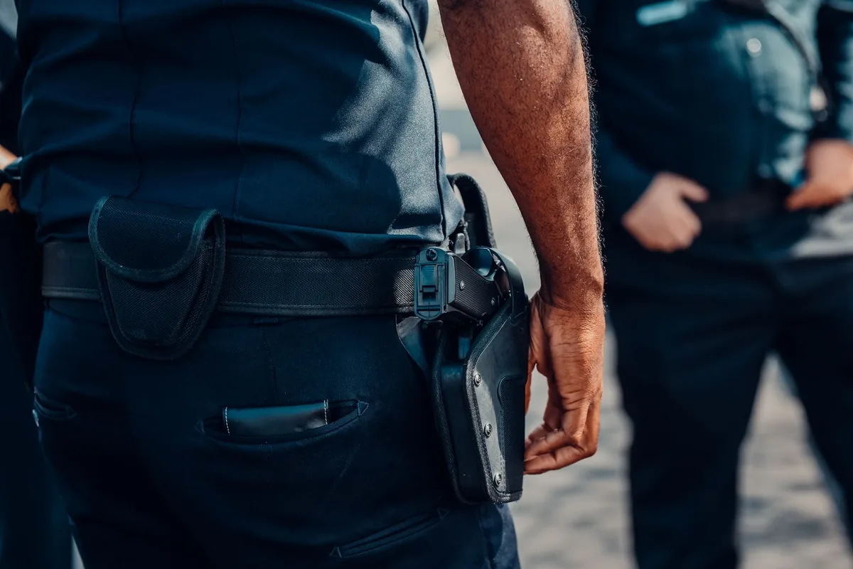 A duty belt laid out