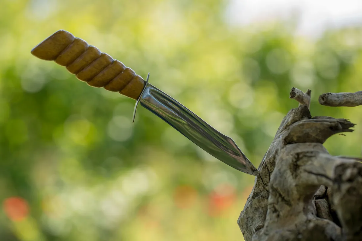 A fixed blade on a log