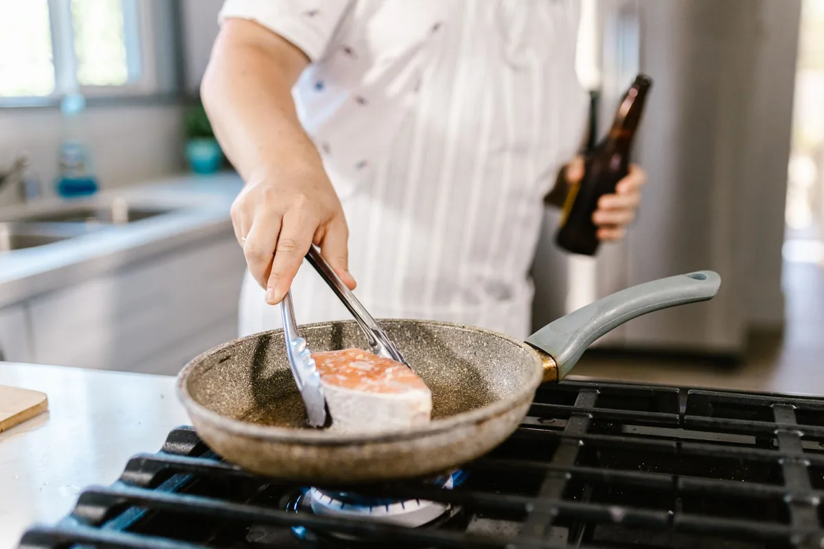 A frying pan on high heat
