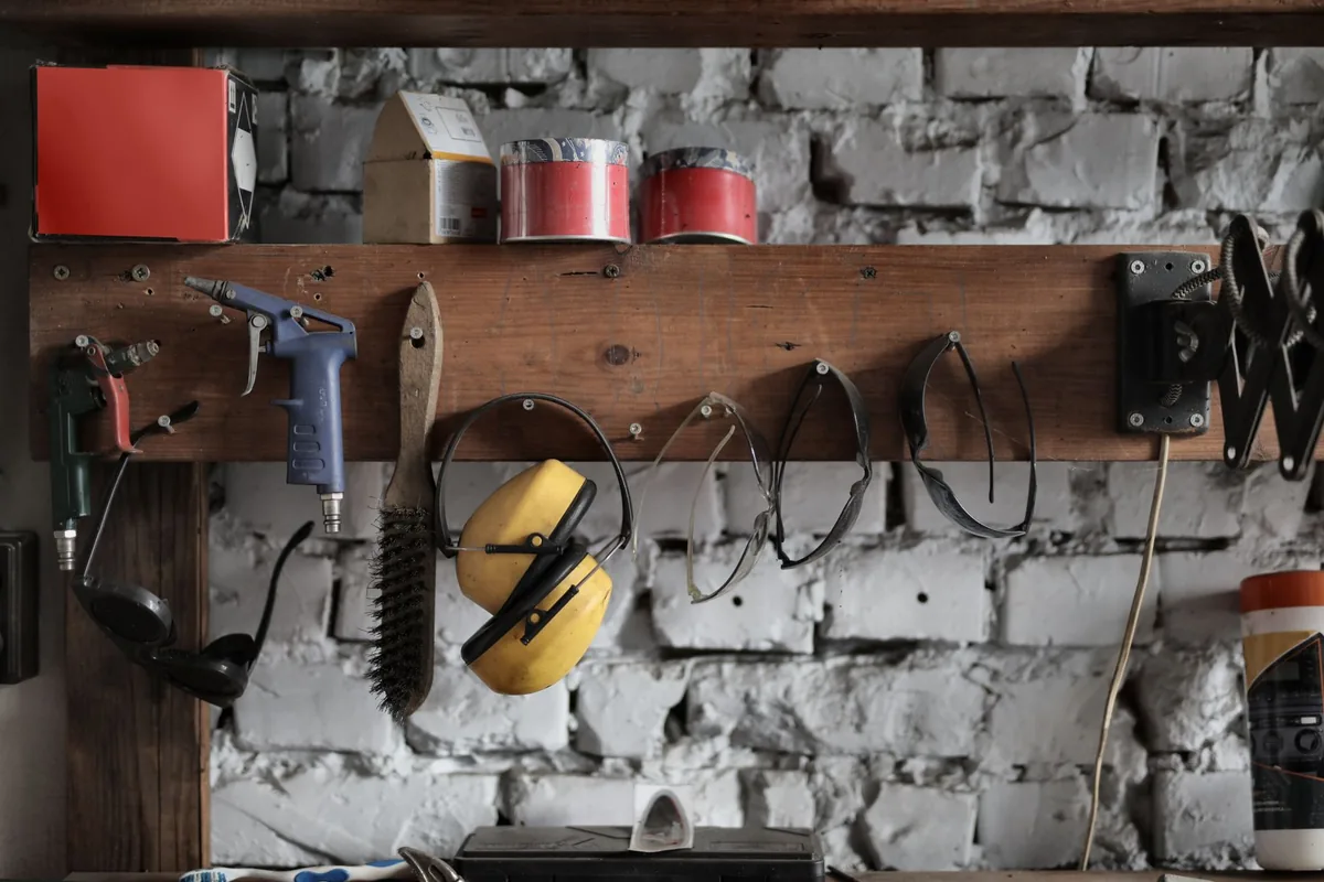 A garage workbench corner