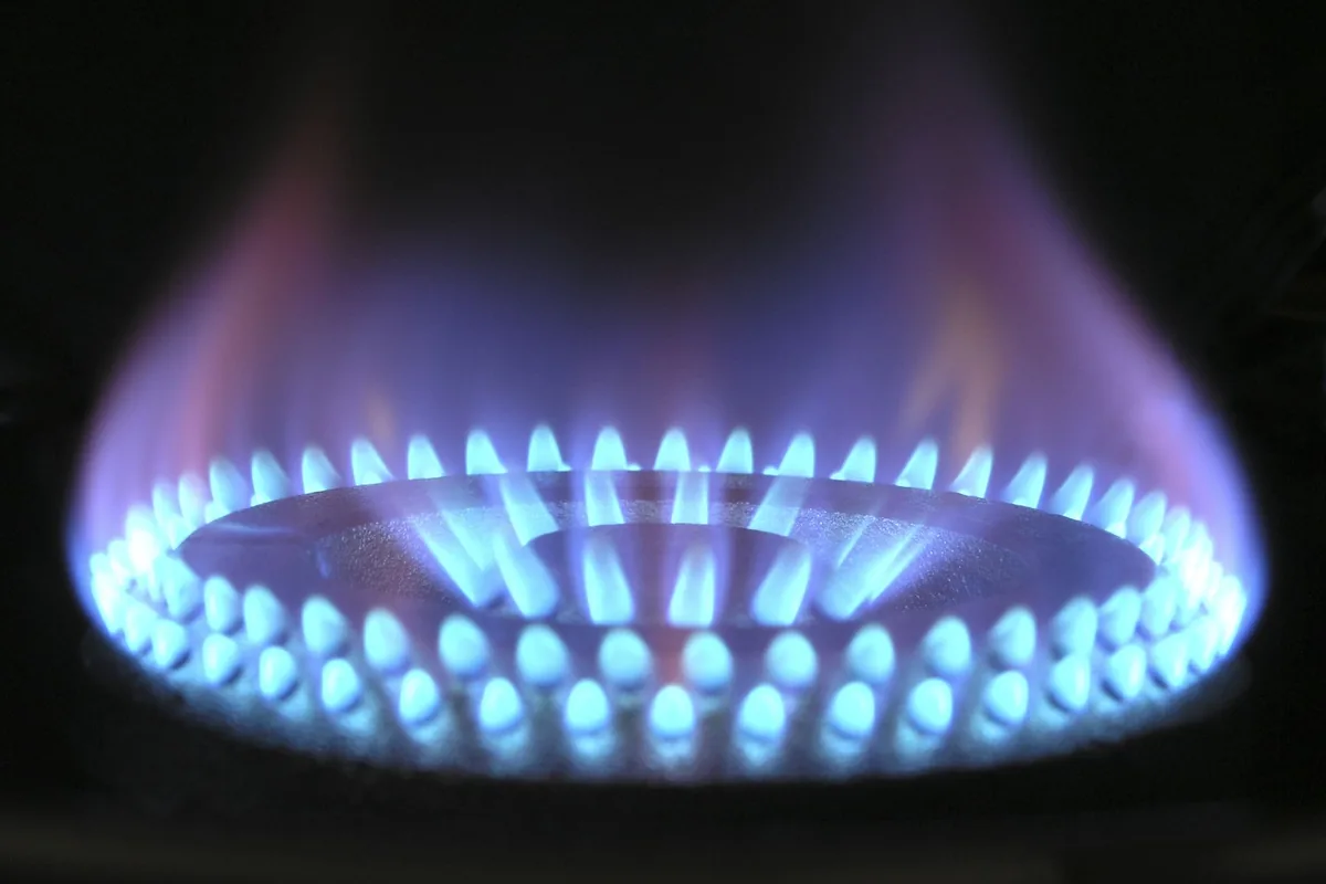 A gas burner with a blue flame