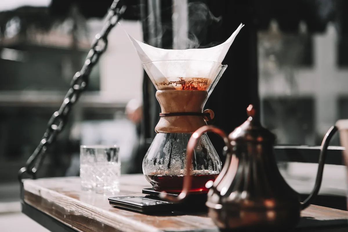 A glass carafe of filter coffee