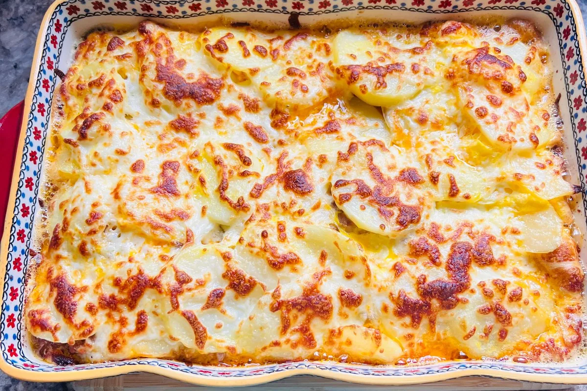 A gratin in a baking dish