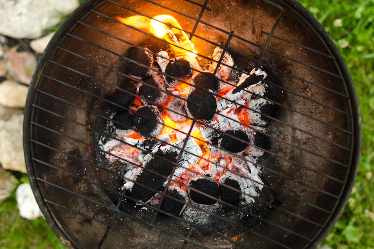 A grill lid open
