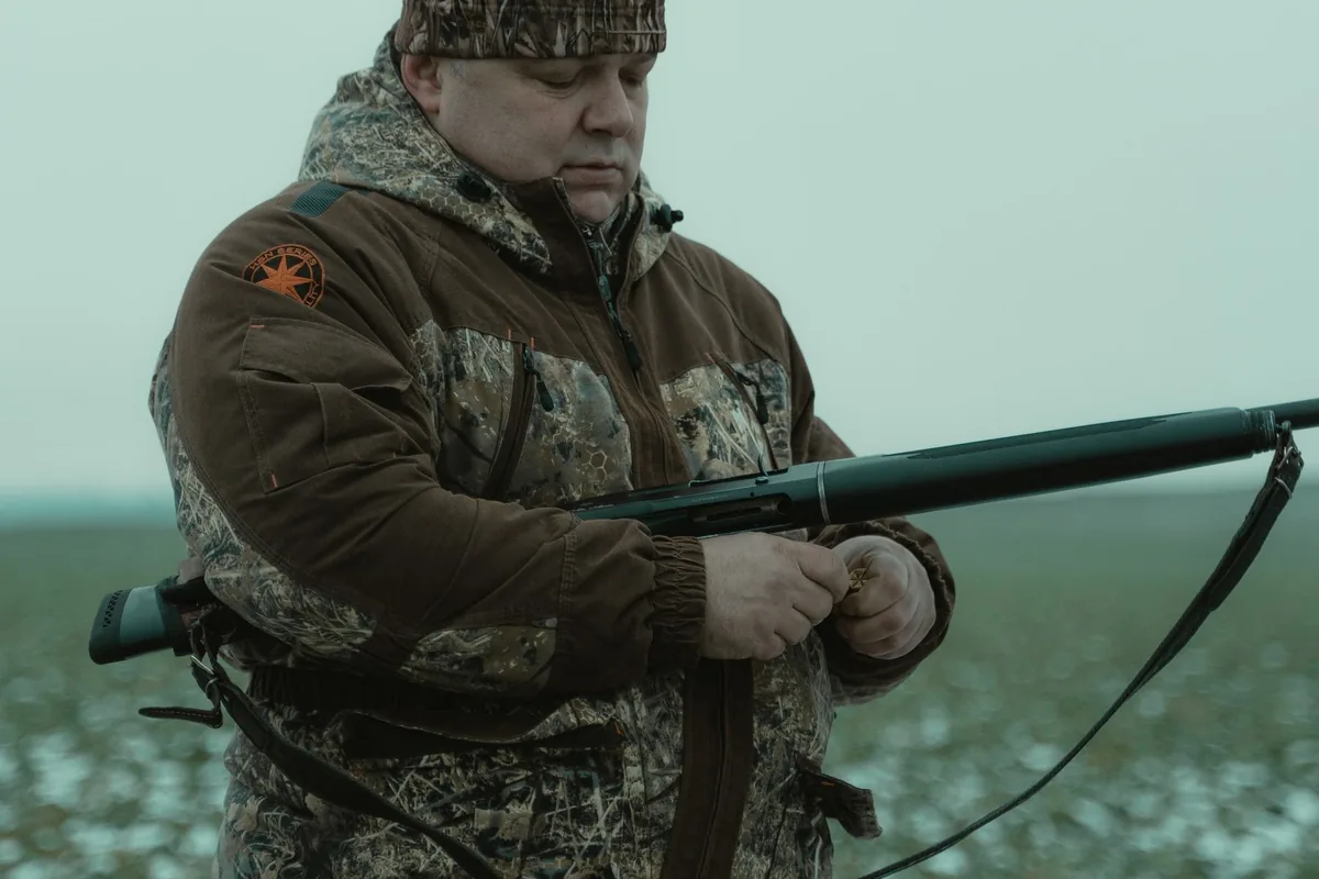 A hunting jacket on a hook