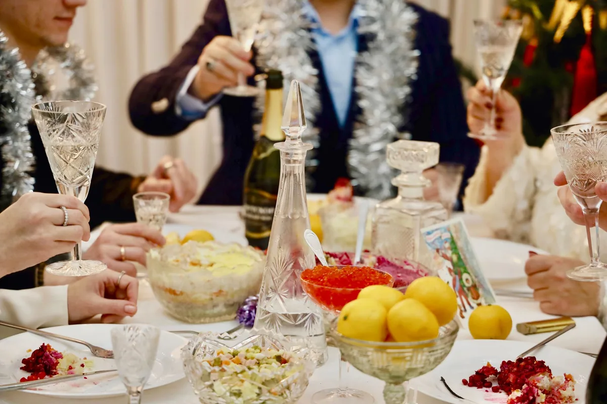 A large family meal served