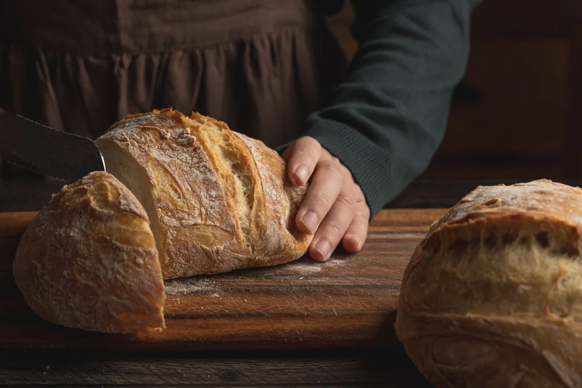 A loaf cut by hand