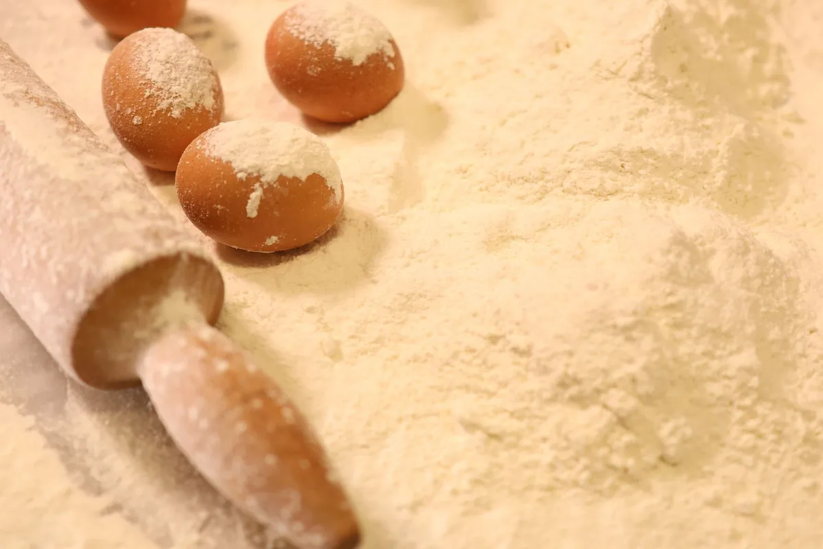 Flour and eggs on a counter