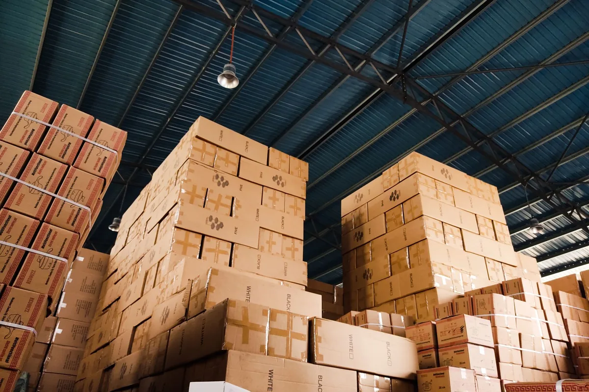 Pallets stacked in a warehouse