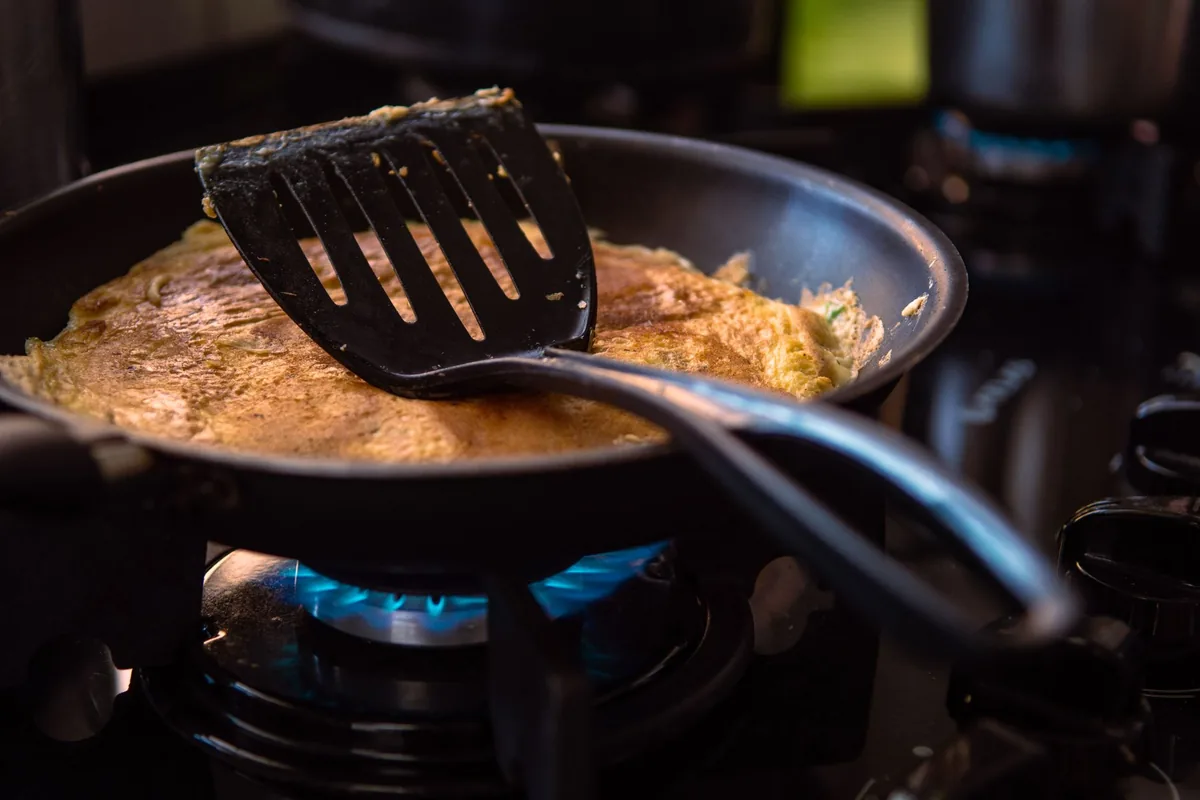 A pan on a gas flame