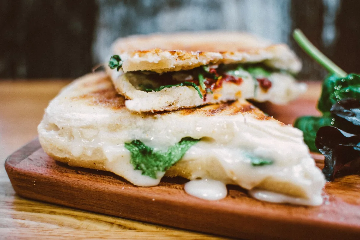 A panini pressed and cut