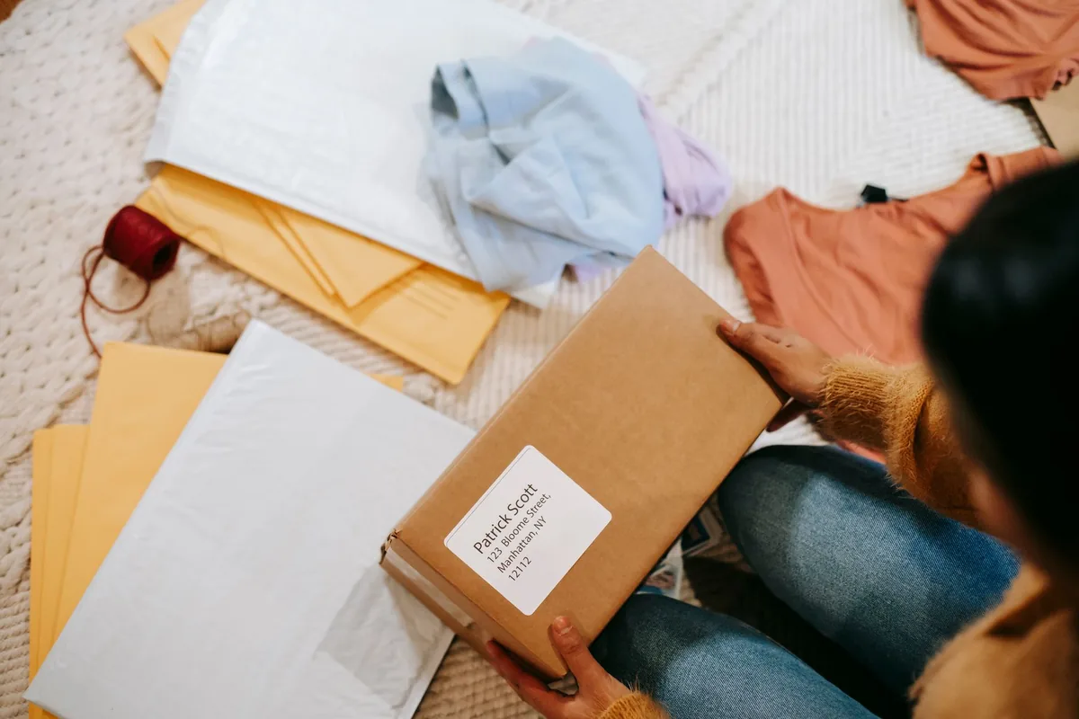 A parcel being unwrapped