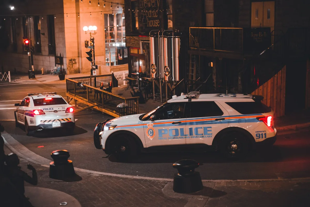 A patrol car at night