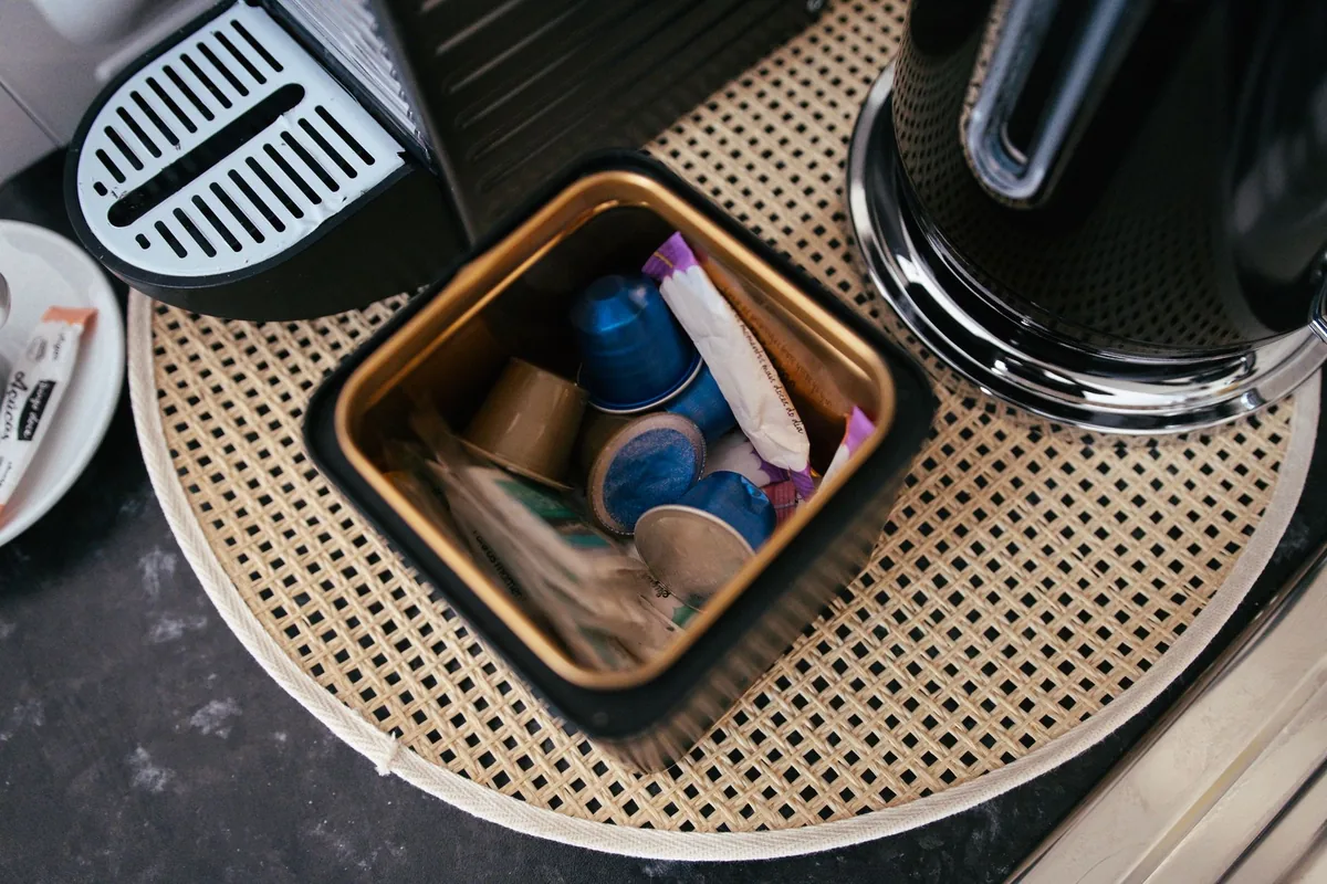 A pod coffee machine on a counter