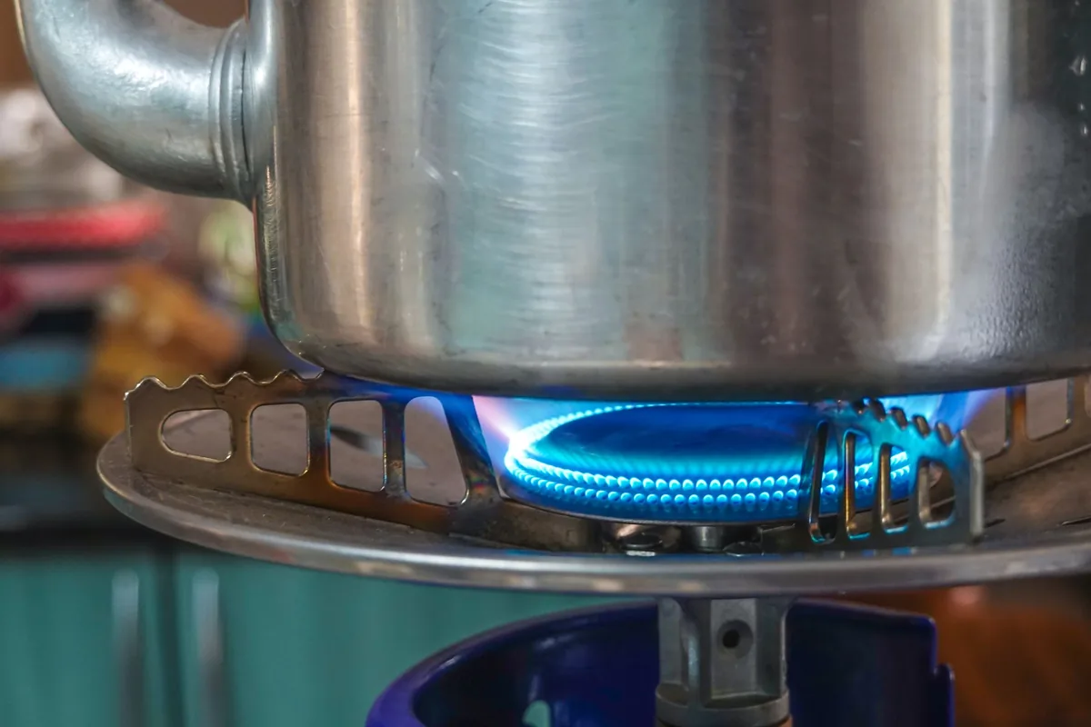 A pot on a gas flame