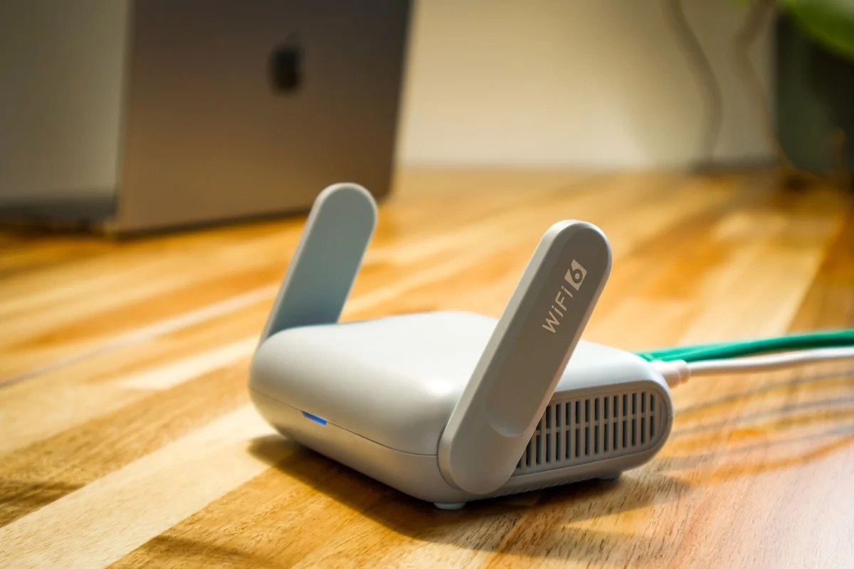 A router on a shelf