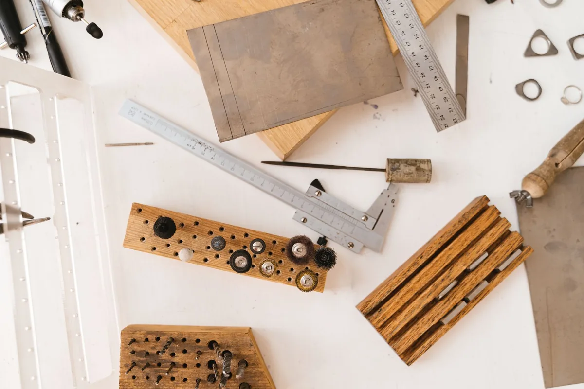 A small toolkit laid out on a desk