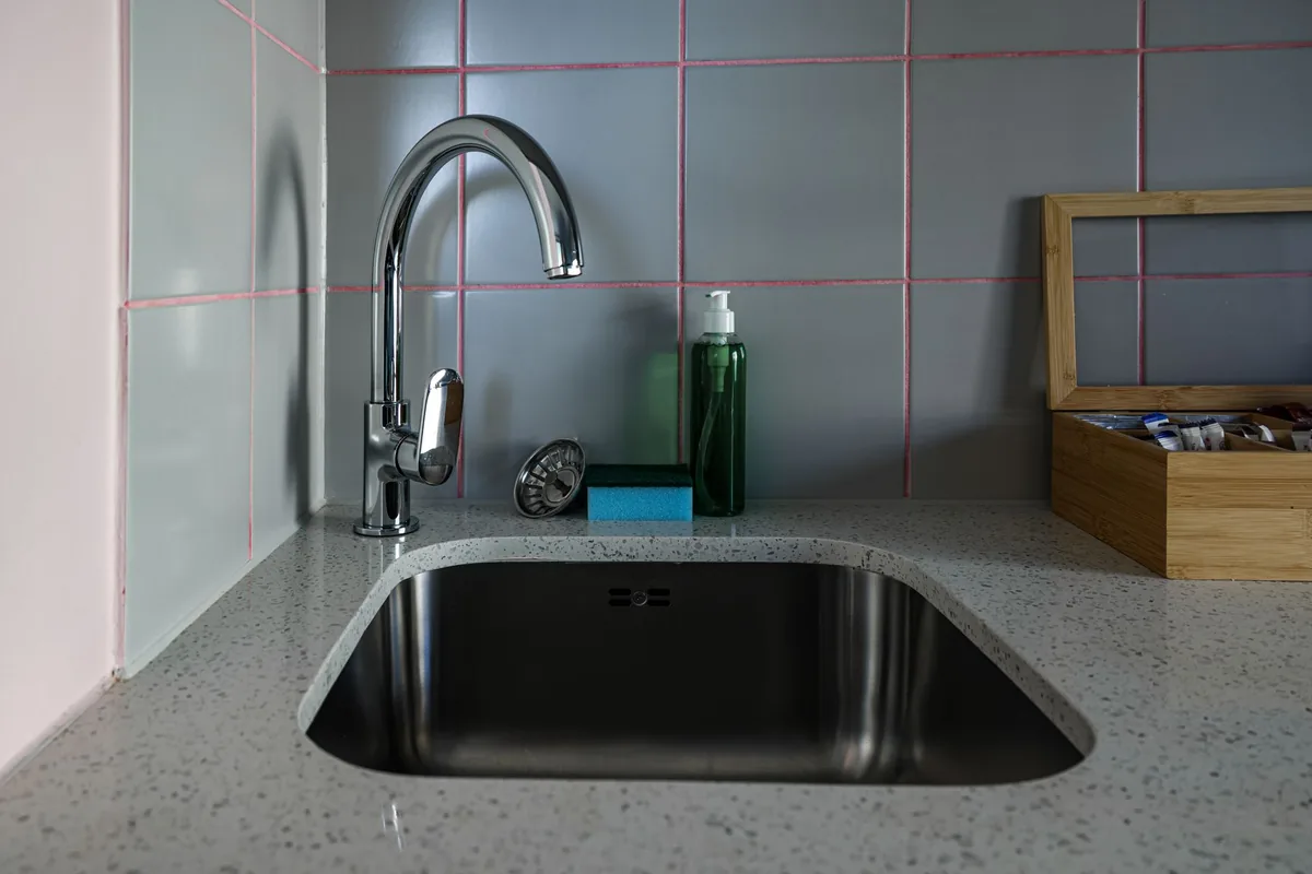 A stainless kitchen surface