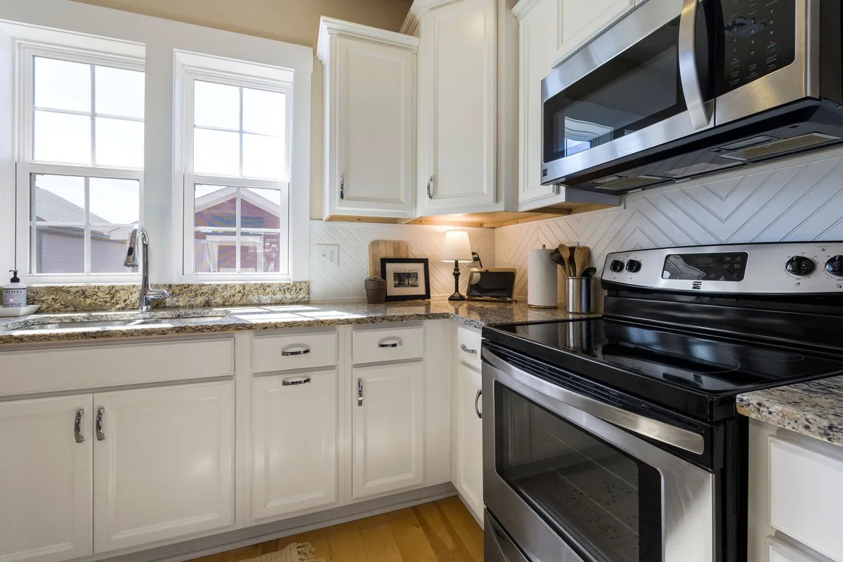 A stainless steel kitchen range