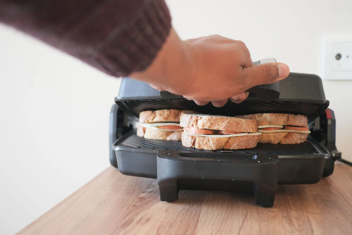 A toasted panini cut in half