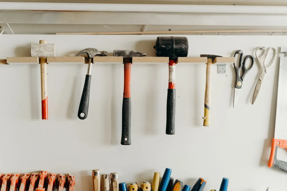 A workshop wall of tools