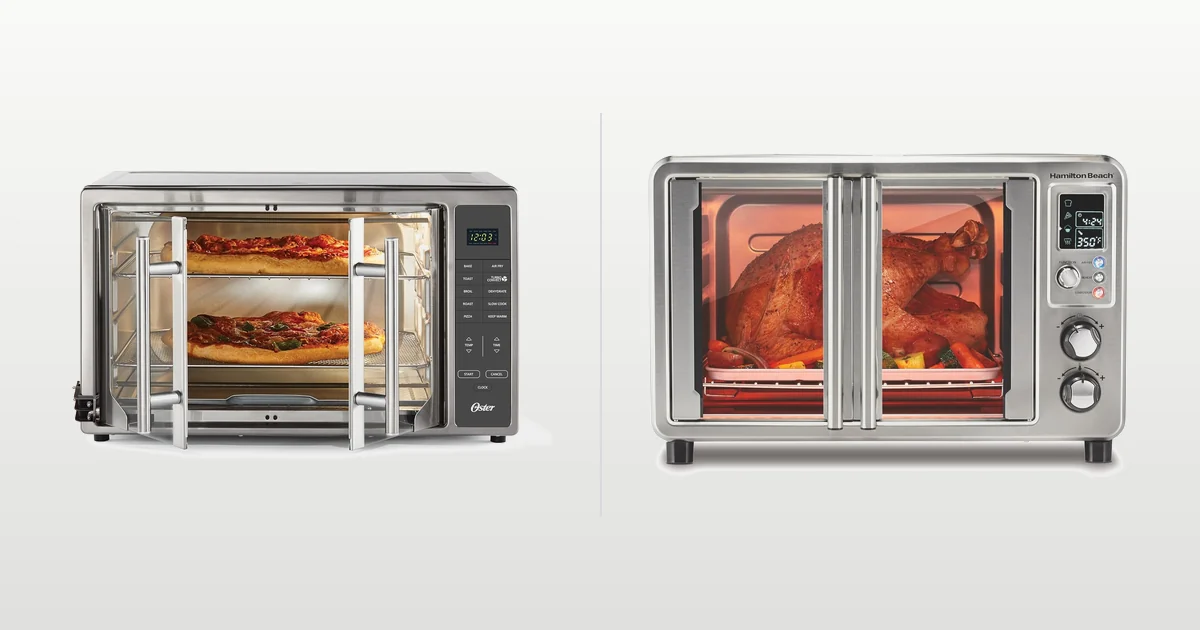 Oster 42L and Hamilton Beach XL air fryer toaster ovens compared side by side