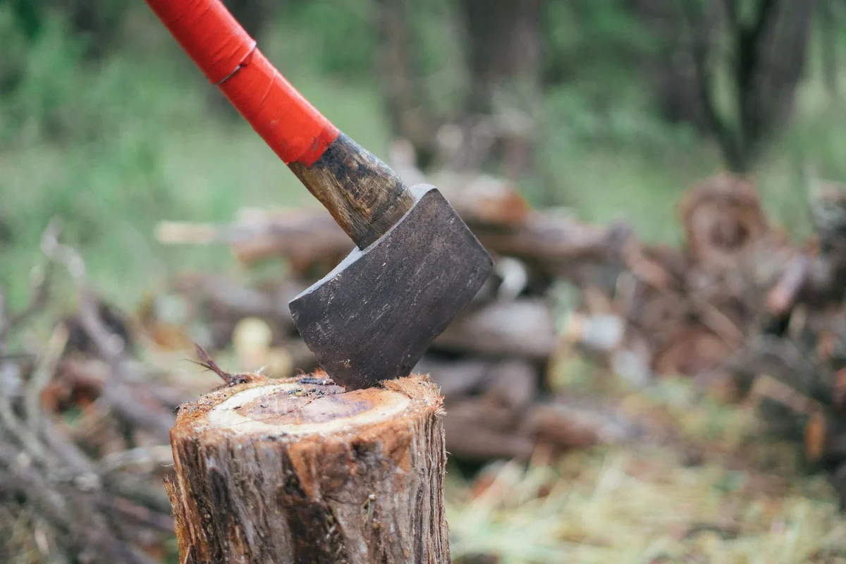 An axe in a stump
