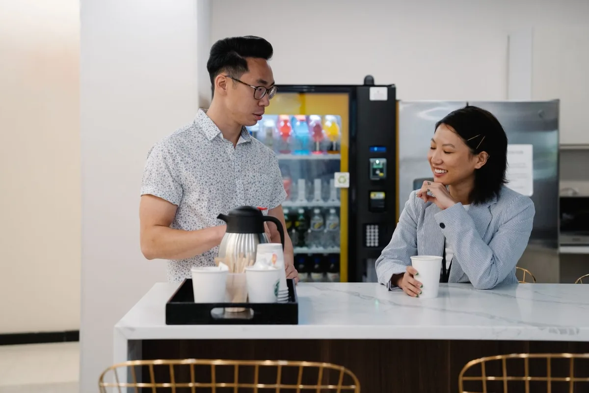 An office kitchen coffee station