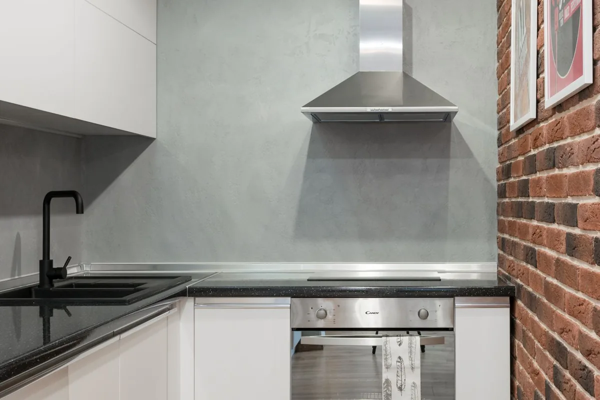 Contemporary kitchen interior with stainless steel appliances