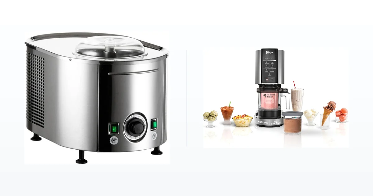 Lello Musso Lussino compressor ice cream maker beside a Ninja CREAMi