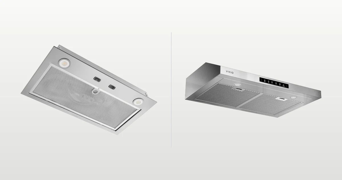 Broan-NuTone range hood insert beside a VIKIO HOME under cabinet range hood