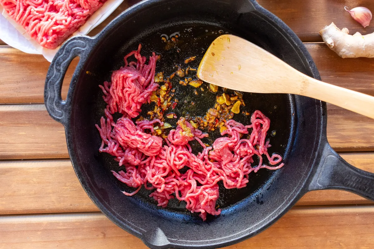 Browning meat before a stew