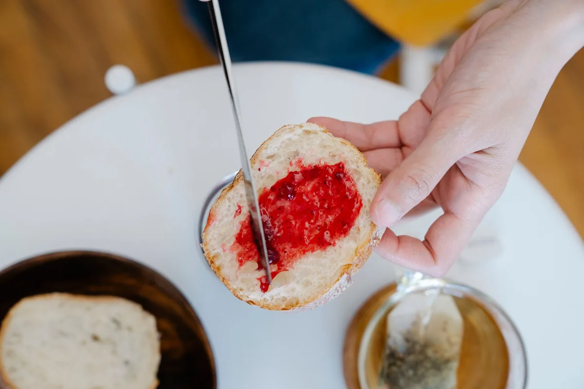 Jam and bread at breakfast