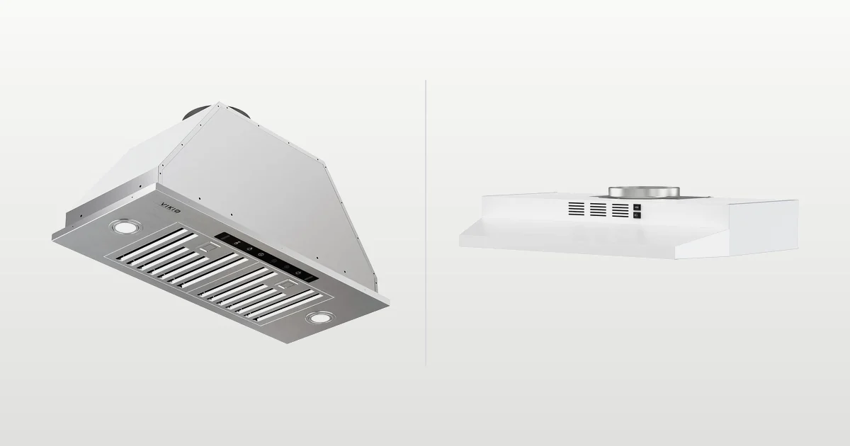 VIKIO HOME insert and FIREGAS under-cabinet range hoods compared side by side