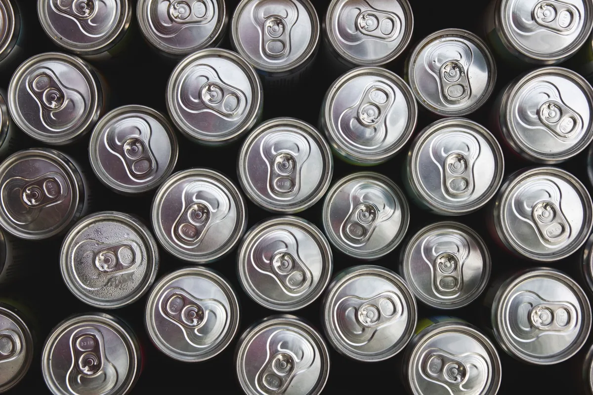 Cans stacked in a row