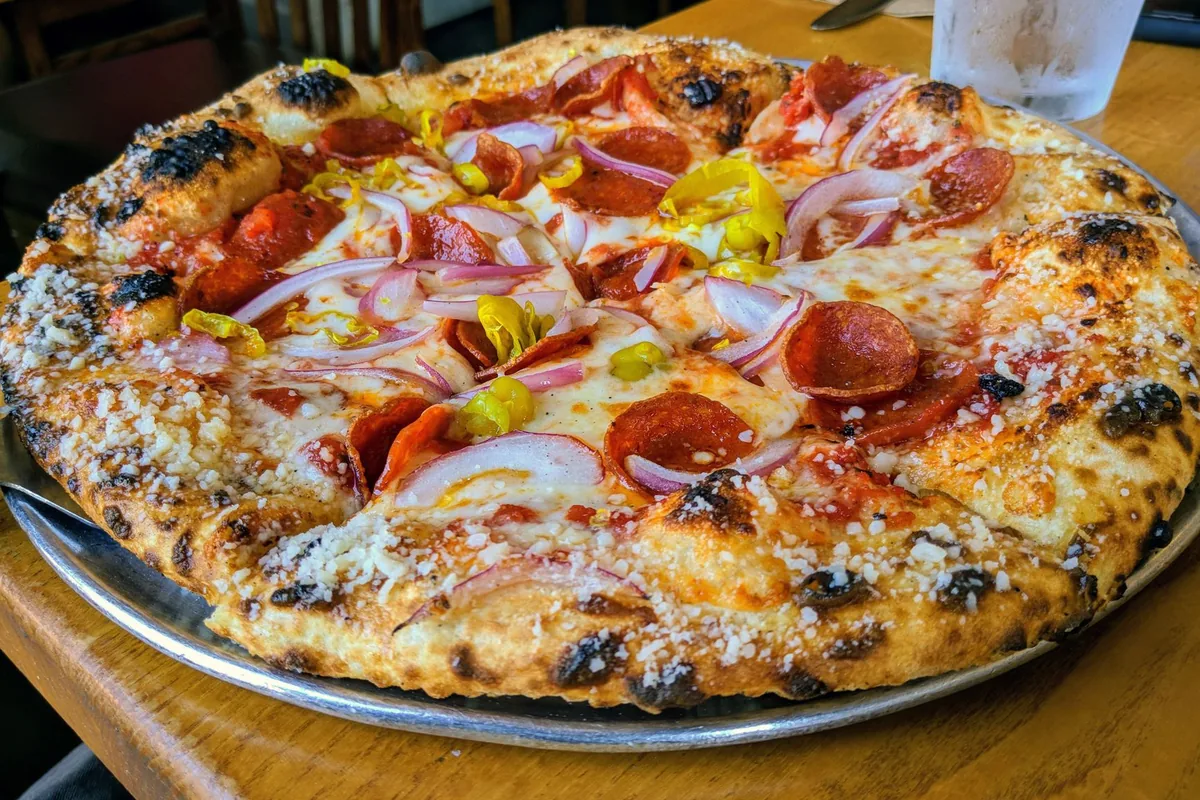 Cheese bubbling on a pizza