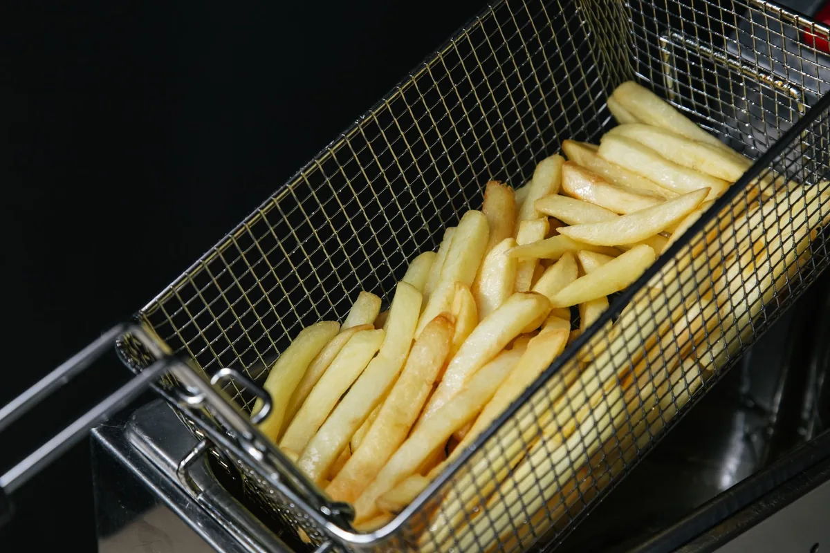 Chips crisping in a basket