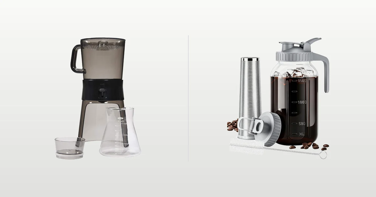 OXO Good Grips and a mason jar cold brew coffee maker compared side by side